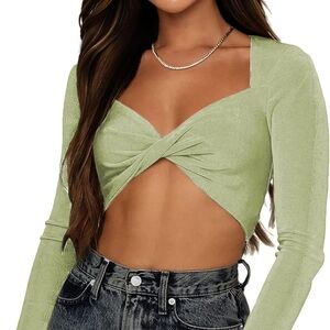 LIGHT GREEN TWIST FRONT TOP